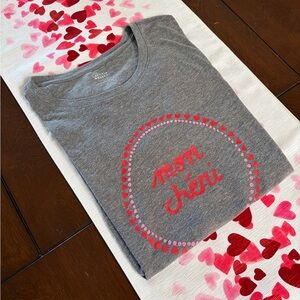 Anthropologie Laetitia Rouget Gray Red Mon Cheri Short Sleeve Graphic Tee Heart
